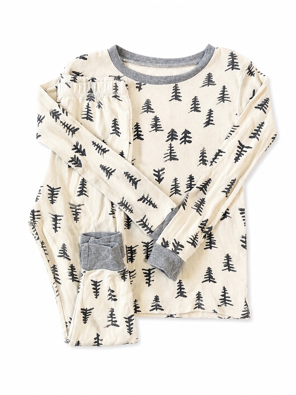 Burt’s Bees Kids 4T Pine Tree Pajama Set Organic Cotton Cream Gray